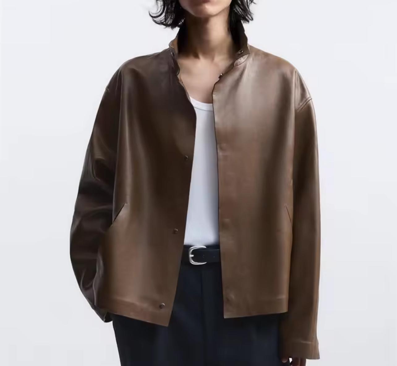 Luxe  Leather Stand-Collar Jacket